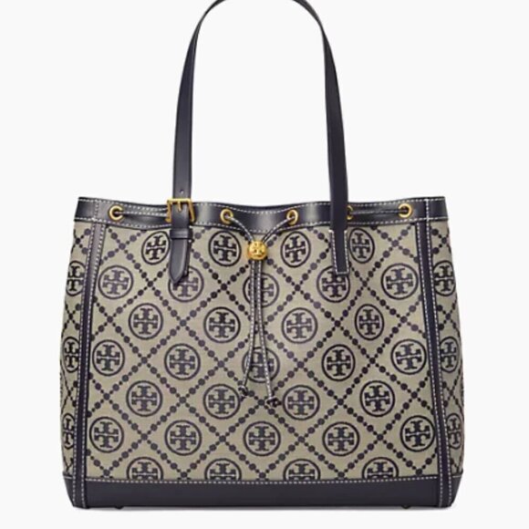 NWT! NEW! Tory Burch Jacquard Drawstring Tote -Large Navy NWT & dustbag - Picture 2 of 14